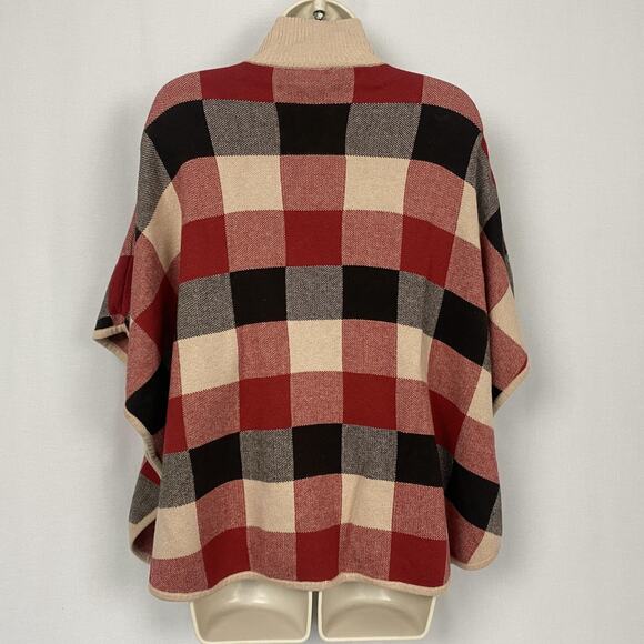 Jones New York Poncho Sweater Womens Small Medium Buffalo Plaid Zip Up Cabincore - Picture 6 of 12